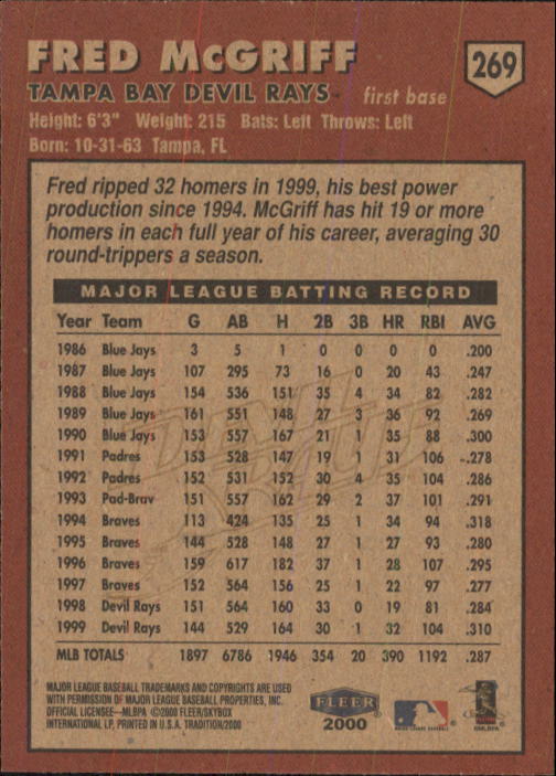 2000 Fleer Tradition Baseball "Main Set" Base Cards #226 to #450 - Picture 89 of 445