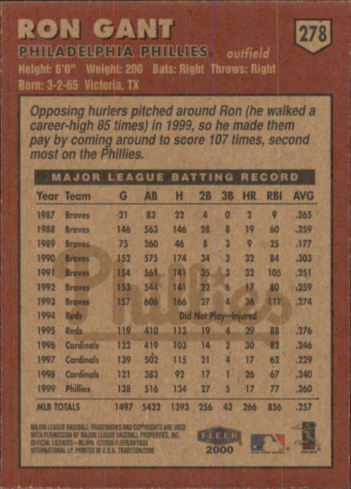 2000 Fleer Tradition Baseball "Main Set" Base Cards #226 to #450 - Picture 107 of 445