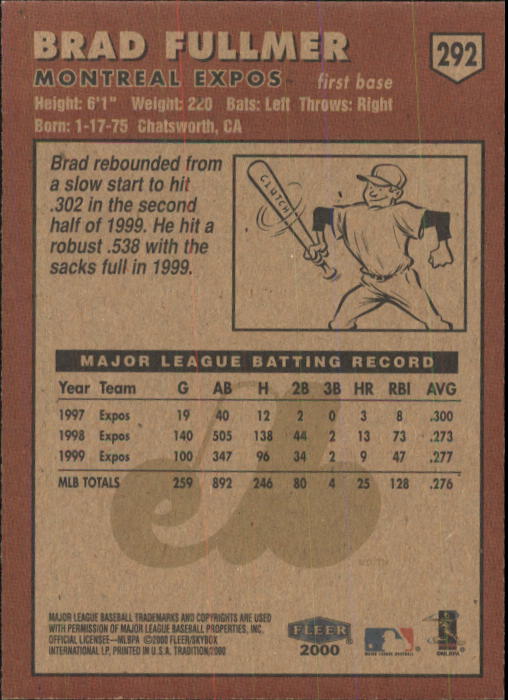 2000 Fleer Tradition Baseball "Main Set" Base Cards #226 to #450 - Picture 133 of 445