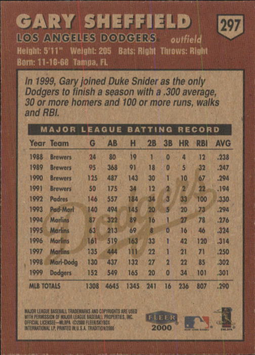 2000 Fleer Tradition Baseball "Main Set" Base Cards #226 to #450 - Picture 143 of 445