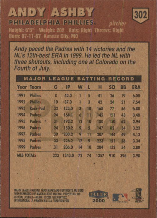 2000 Fleer Tradition Baseball "Main Set" Base Cards #226 to #450 - Picture 153 of 445