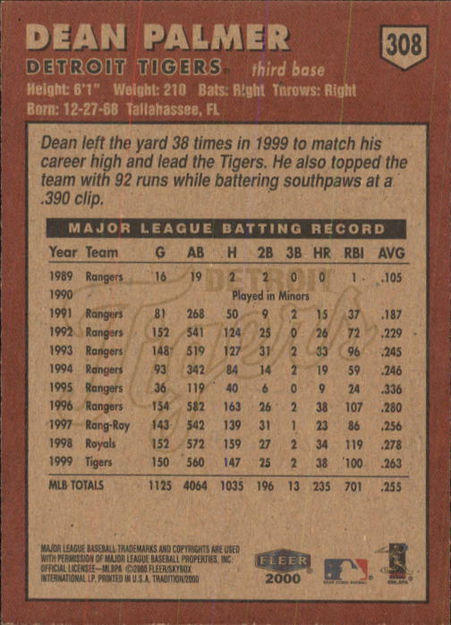 2000 Fleer Tradition Baseball "Main Set" Base Cards #226 to #450 - Picture 165 of 445