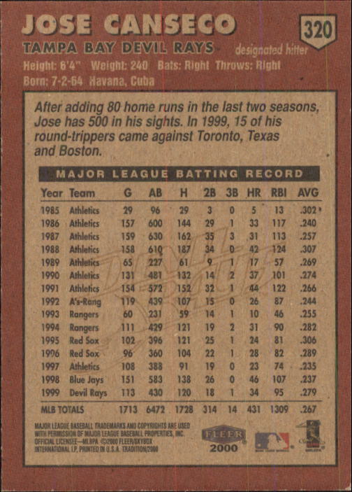 2000 Fleer Tradition Baseball "Main Set" Base Cards #226 to #450 - Picture 189 of 445