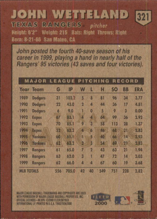 2000 Fleer Tradition Baseball "Main Set" Base Cards #226 to #450 - Picture 191 of 445