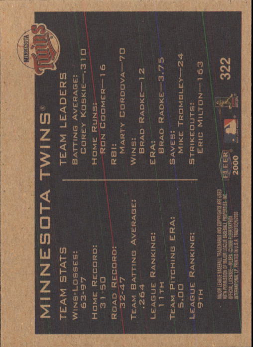 2000 Fleer Tradition Baseball "Main Set" Base Cards #226 to #450 - Picture 193 of 445