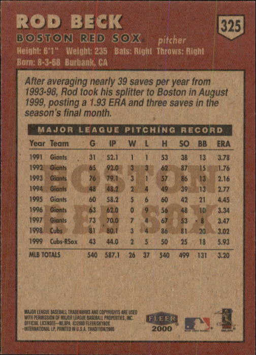 2000 Fleer Tradition Baseball "Main Set" Base Cards #226 to #450 - Picture 199 of 445