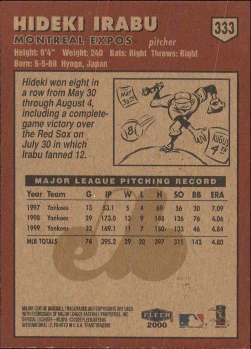 2000 Fleer Tradition Baseball "Main Set" Base Cards #226 to #450 - Picture 215 of 445