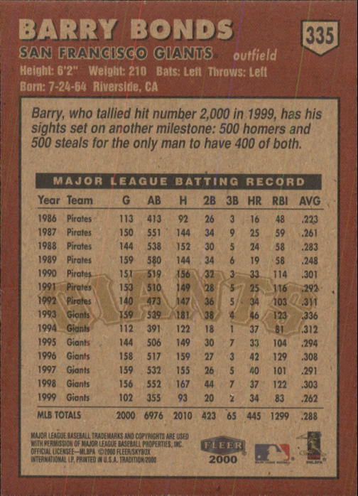 2000 Fleer Tradition Baseball "Main Set" Base Cards #226 to #450 - Picture 219 of 445