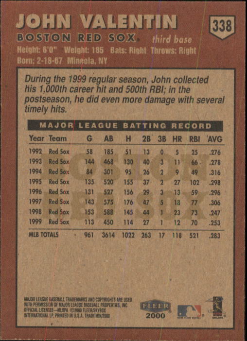 2000 Fleer Tradition Baseball "Main Set" Base Cards #226 to #450 - Picture 225 of 445