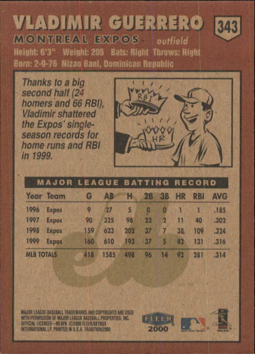 2000 Fleer Tradition Baseball "Main Set" Base Cards #226 to #450 - Picture 235 of 445