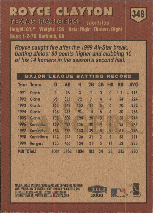 2000 Fleer Tradition Baseball "Main Set" Base Cards #226 to #450 - Picture 245 of 445