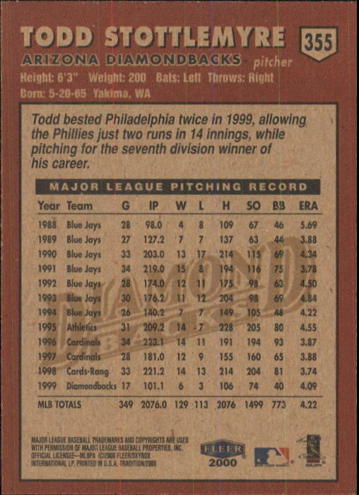 2000 Fleer Tradition Baseball "Main Set" Base Cards #226 to #450 - Picture 259 of 445