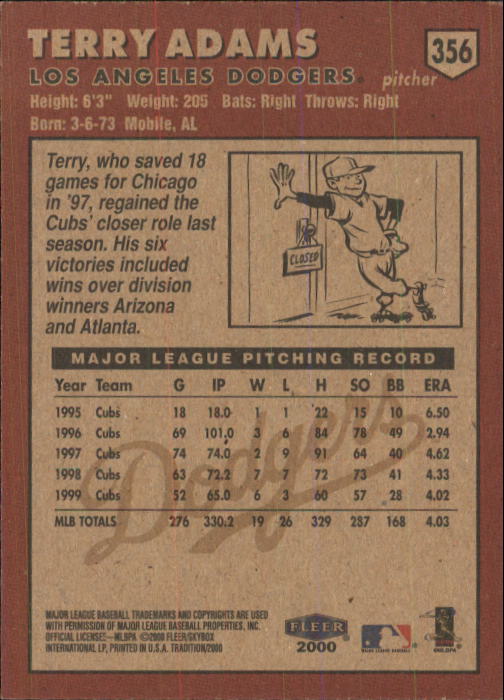 2000 Fleer Tradition Baseball "Main Set" Base Cards #226 to #450 - Picture 261 of 445