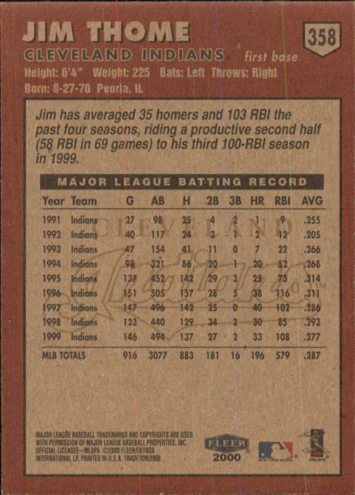 2000 Fleer Tradition Baseball "Main Set" Base Cards #226 to #450 - Picture 265 of 445