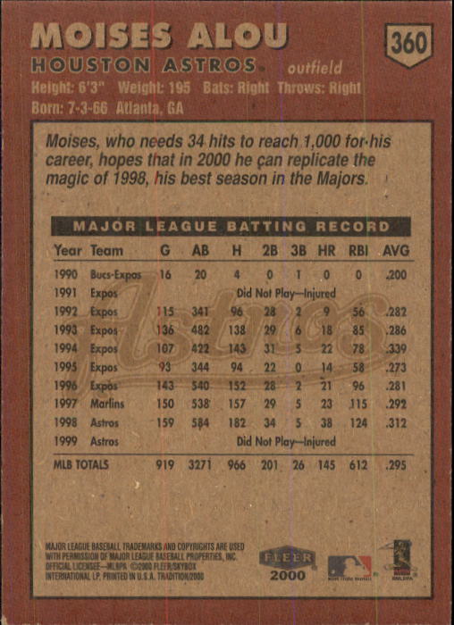 2000 Fleer Tradition Baseball "Main Set" Base Cards #226 to #450 - Picture 269 of 445