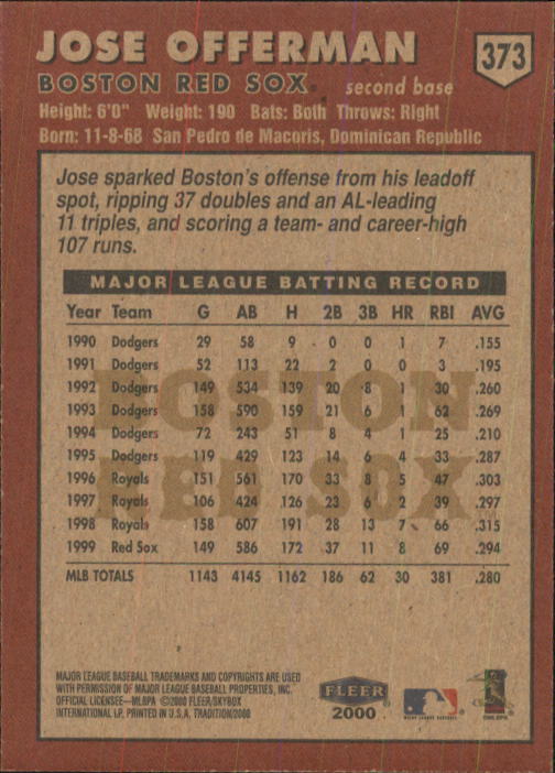 2000 Fleer Tradition Baseball "Main Set" Base Cards #226 to #450 - Picture 293 of 445