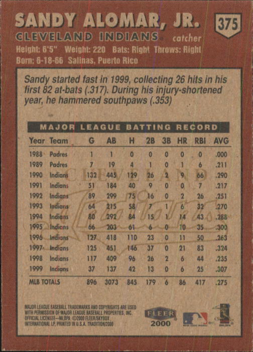 2000 Fleer Tradition Baseball "Main Set" Base Cards #226 to #450 - Picture 297 of 445