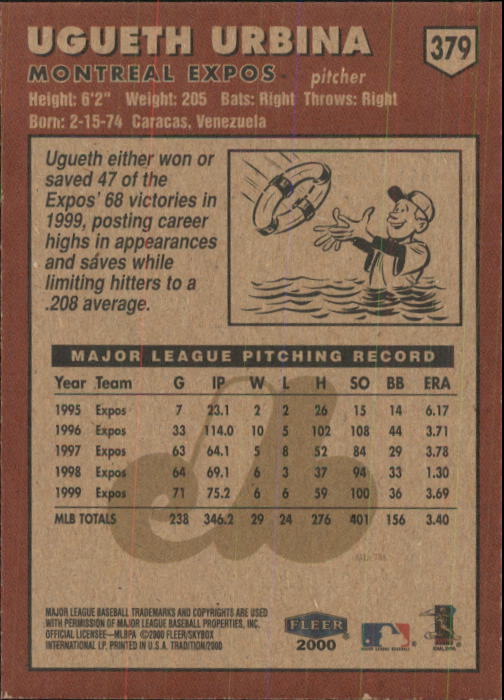 2000 Fleer Tradition Baseball "Main Set" Base Cards #226 to #450 - Picture 305 of 445