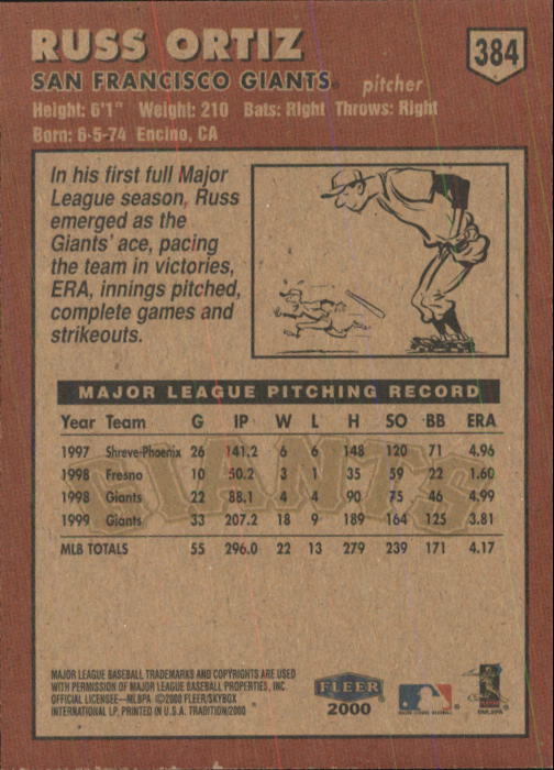 2000 Fleer Tradition Baseball "Main Set" Base Cards #226 to #450 - Picture 315 of 445