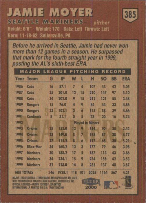 2000 Fleer Tradition Baseball "Main Set" Base Cards #226 to #450 - Picture 317 of 445