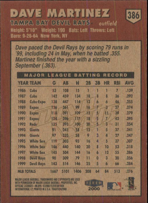 2000 Fleer Tradition Baseball "Main Set" Base Cards #226 to #450 - Picture 319 of 445