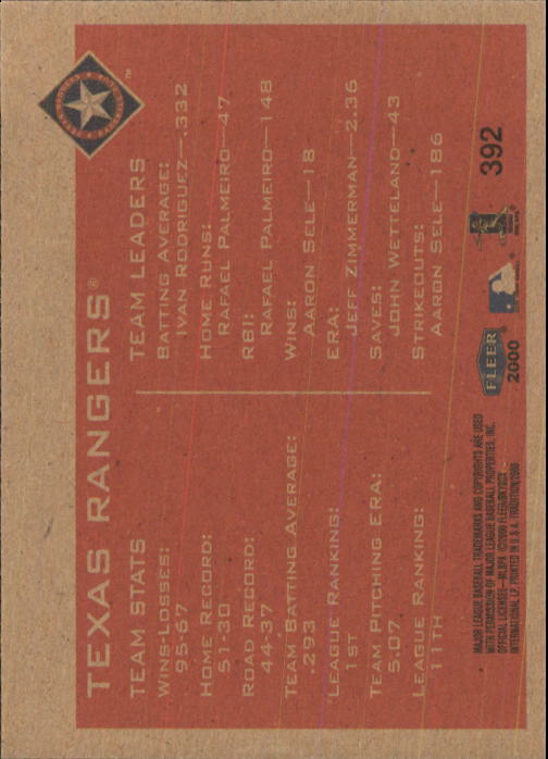 2000 Fleer Tradition #392 Texas Rangers back image