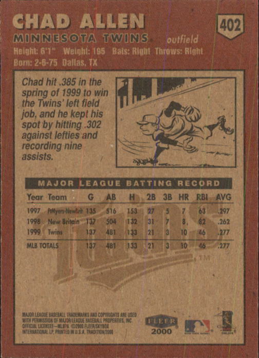 2000 Fleer Tradition Baseball "Main Set" Base Cards #226 to #450 - Picture 349 of 445