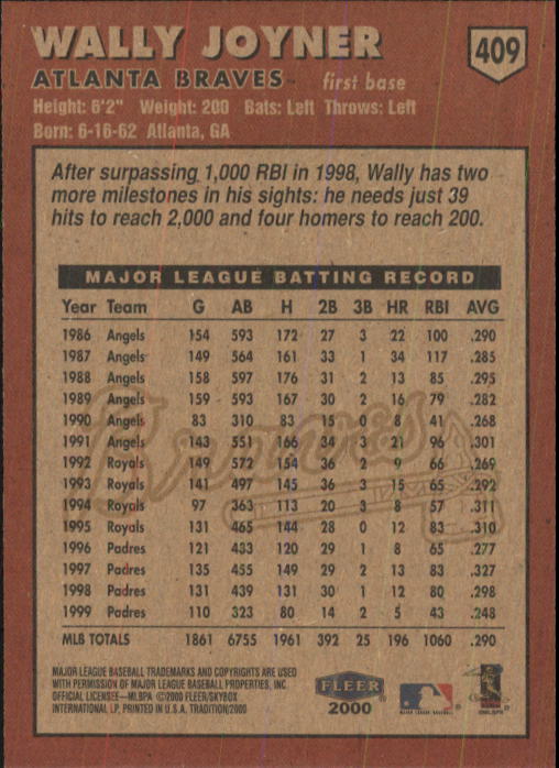 2000 Fleer Tradition Baseball "Main Set" Base Cards #226 to #450 - Picture 363 of 445