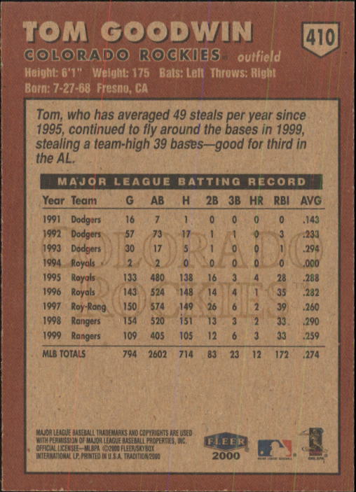2000 Fleer Tradition Baseball "Main Set" Base Cards #226 to #450 - Picture 365 of 445
