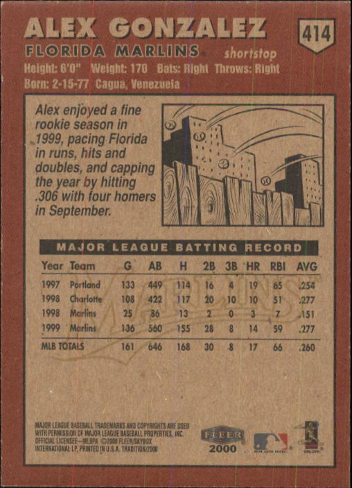 2000 Fleer Tradition Baseball "Main Set" Base Cards #226 to #450 - Picture 373 of 445