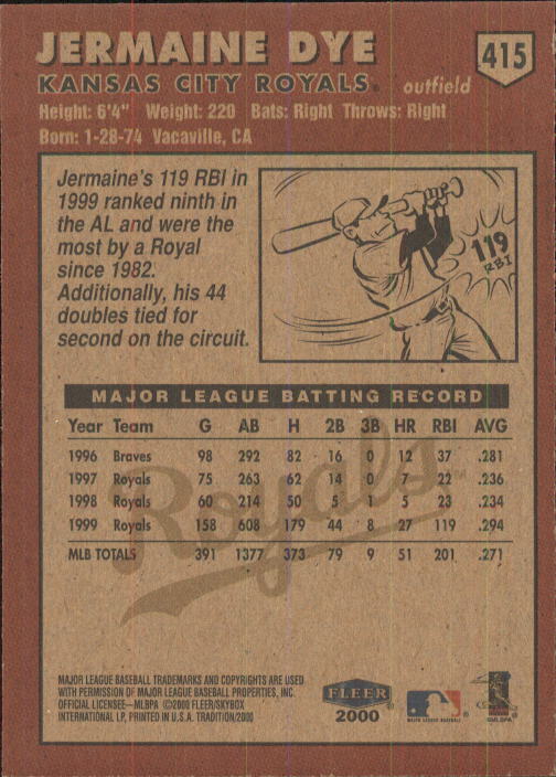 2000 Fleer Tradition Baseball "Main Set" Base Cards #226 to #450 - Picture 375 of 445