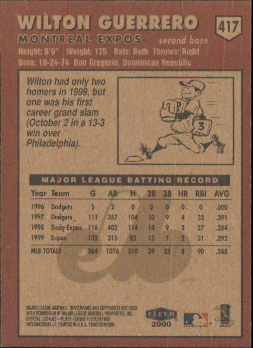 2000 Fleer Tradition Baseball "Main Set" Base Cards #226 to #450 - Picture 379 of 445