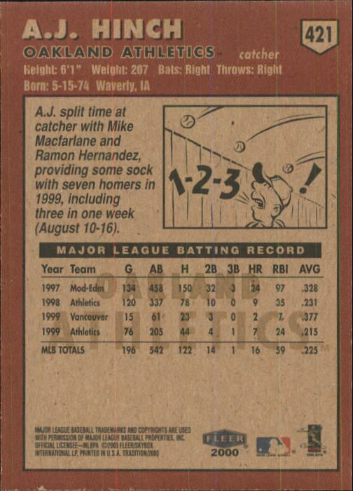 2000 Fleer Tradition Baseball "Main Set" Base Cards #226 to #450 - Picture 387 of 445