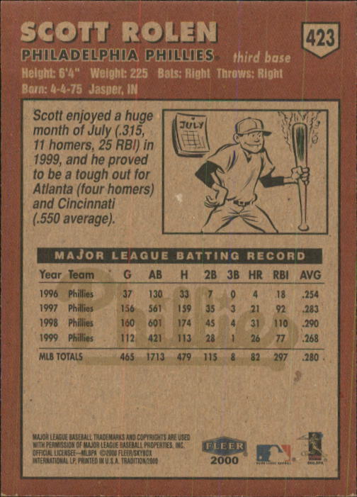 2000 Fleer Tradition Baseball "Main Set" Base Cards #226 to #450 - Picture 391 of 445