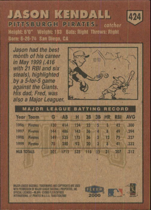 2000 Fleer Tradition Baseball "Main Set" Base Cards #226 to #450 - Picture 393 of 445
