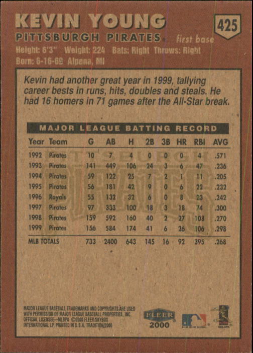 2000 Fleer Tradition Baseball "Main Set" Base Cards #226 to #450 - Picture 395 of 445