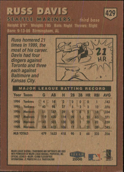 2000 Fleer Tradition Baseball "Main Set" Base Cards #226 to #450 - Picture 403 of 445