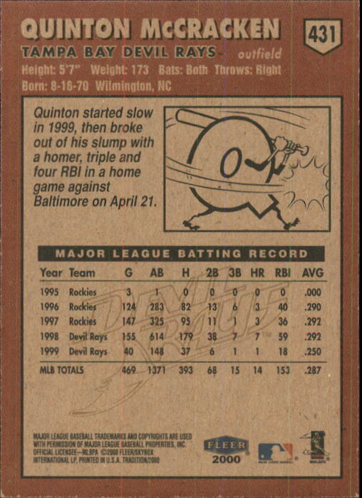 2000 Fleer Tradition Baseball "Main Set" Base Cards #226 to #450 - Picture 407 of 445