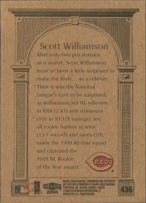 2000 Fleer Tradition #436 Scott Williamson AW back image