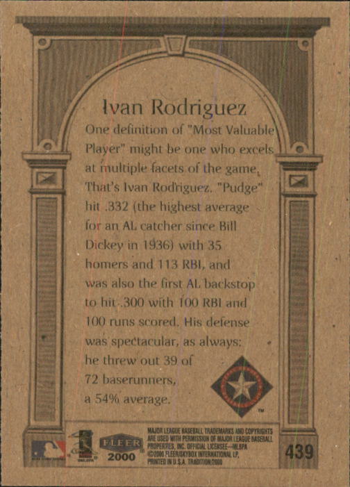 2000 Fleer Tradition #439 Ivan Rodriguez AW back image
