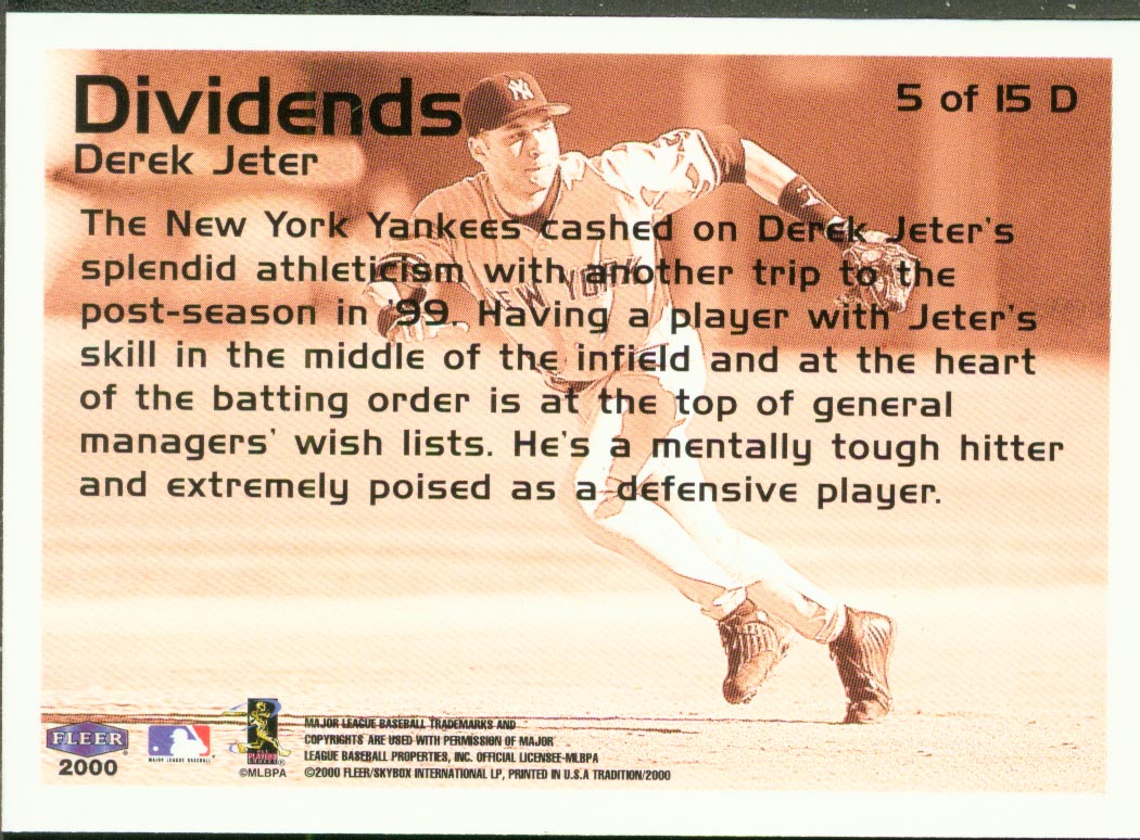 2000 Fleer Tradition Dividends #D5 Derek Jeter back image