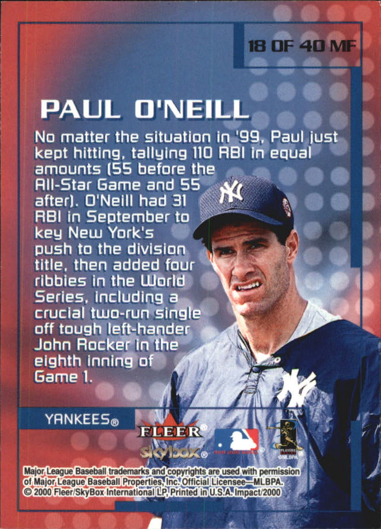 NM PAUL O'NEILL NEW YORK YANKEES MLB BASEBALL CARD (2000)