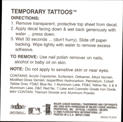 2000 Impact Tattoos #10 Colorado Rockies back image