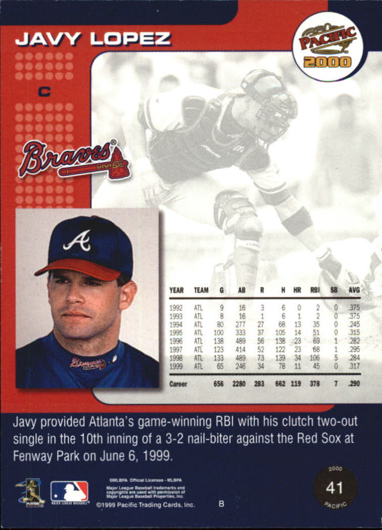 2000 Pacific #41 Javy Lopez back image