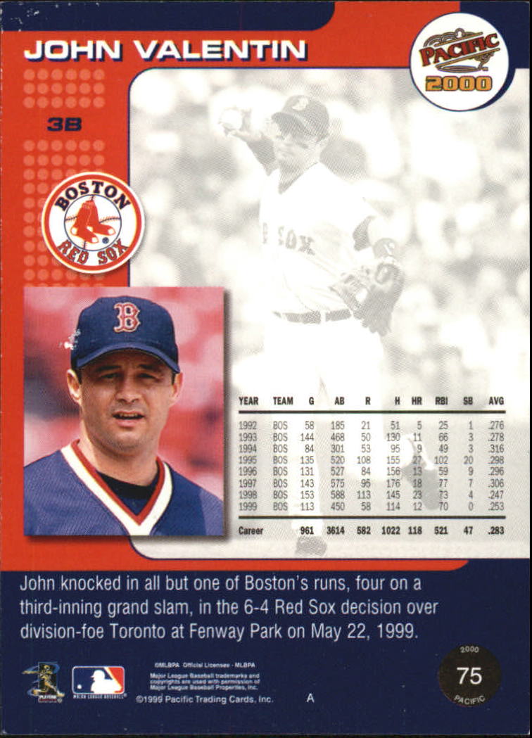 2000 Pacific #75 John Valentin back image