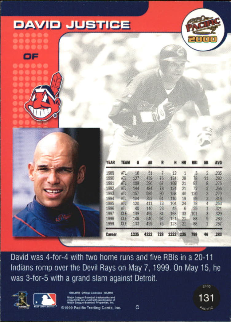 2000 Pacific #131 David Justice back image