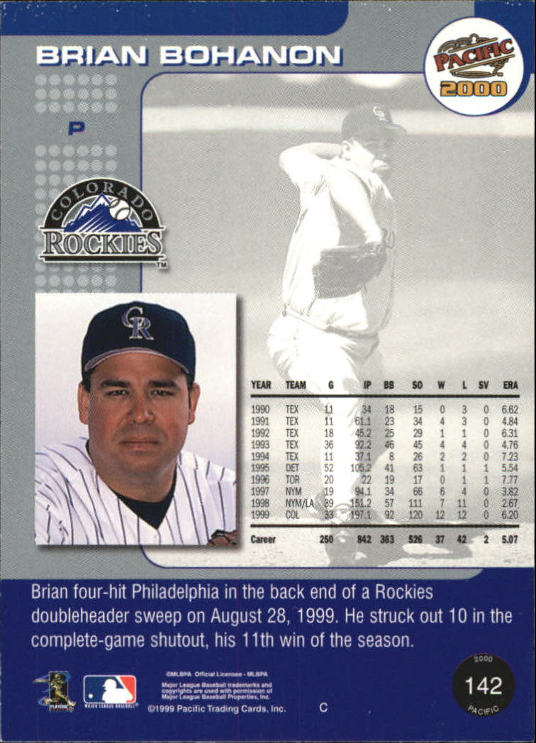 2000 Pacific #142 Brian Bohanon back image
