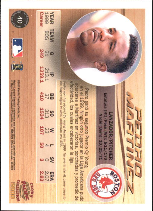2000 Pacific Crown Collection #40 Pedro Martinez back image