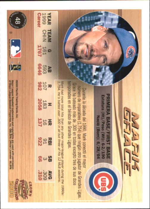 2000 Pacific Crown Collection #48 Mark Grace back image