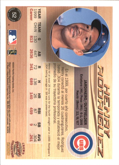 2000 Pacific Crown Collection #52 Henry Rodriguez back image